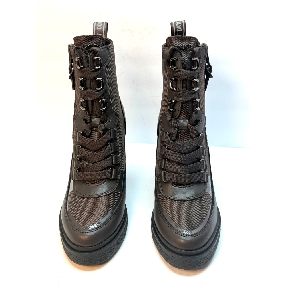 DKNY Women's Toia Lace-Up Zip Block Heel Booties Espresso Size 7 NWT and BOX